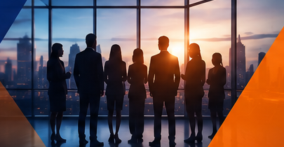 Business team overlooking a city skyline